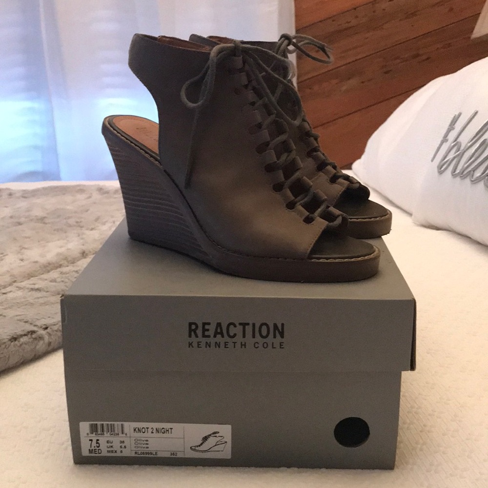 Olive Green Lace Up Wedge Heels